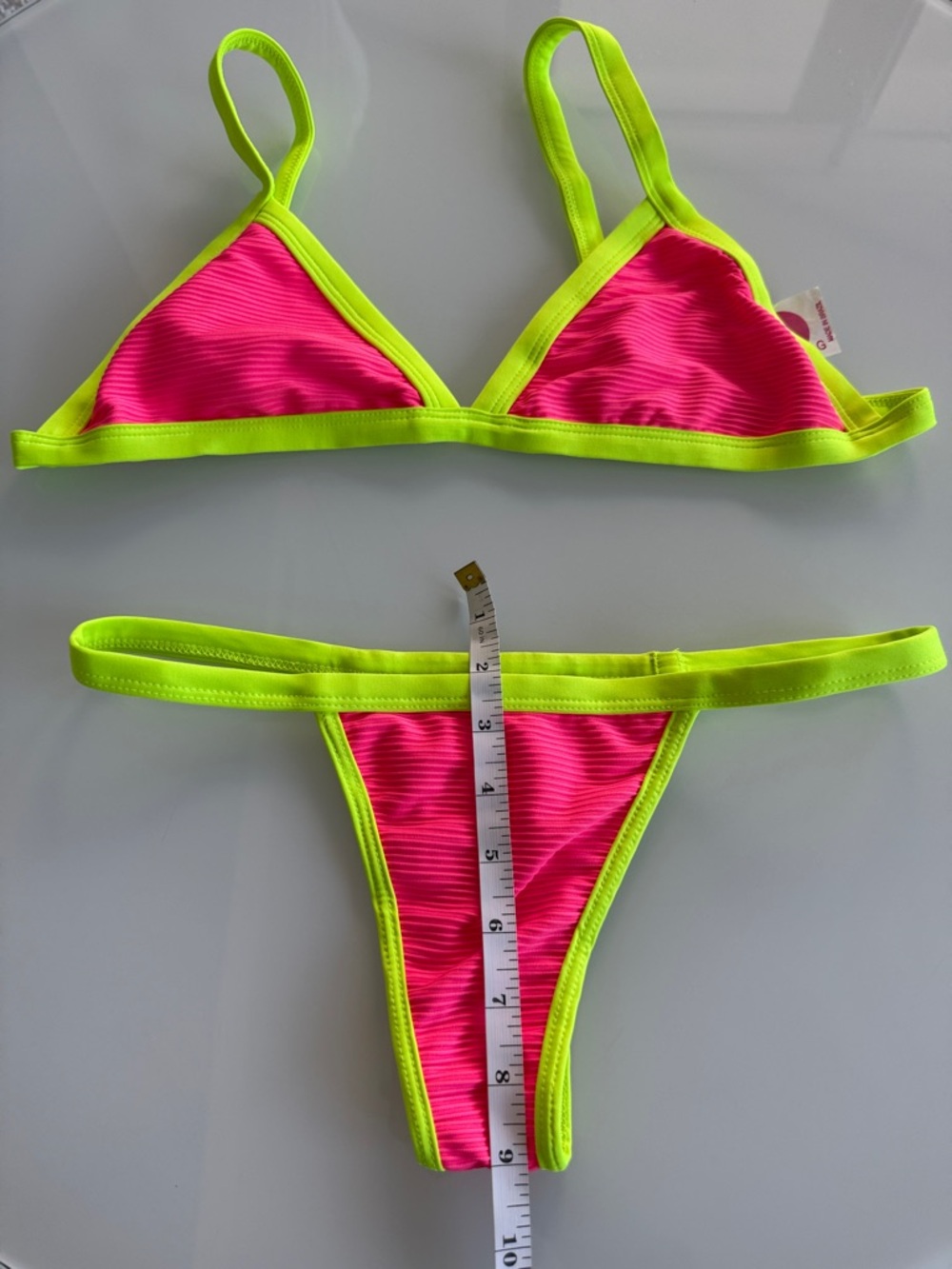 Neon Pink & Lime Trim Triangle Bikini Set - Women's Swim - Picture 2 of 3